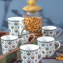 Goodhomes White & Blue Bone China Coffee Mug (0.2 L) - Set of 6-picture-35