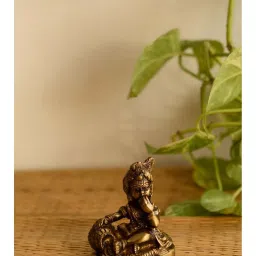 eCraftIndia Antique Finish Brass Laddu Gopal eating Makhan image 2