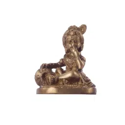 eCraftIndia Antique Finish Brass Laddu Gopal eating Makhan image 4