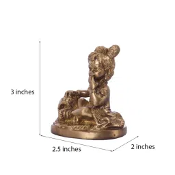 eCraftIndia Antique Finish Brass Laddu Gopal eating Makhan image 5