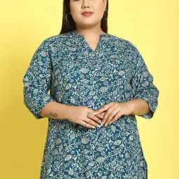 theRebelinme Teal Floral Print Shirt-image-0
