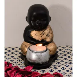 eCraftIndia Set of 2 Golden Monks Polyresin Tealight Holder image 1