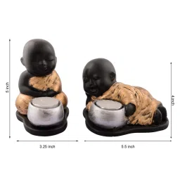 eCraftIndia Set of 2 Golden Monks Polyresin Tealight Holder image 3