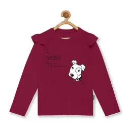 Kiddopanti Kids Burgundy & White Cotton Printed Full Sleeves Tee image 1