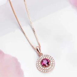 Zavya 925 Silver Crimson Radiance Rose Gold-Plated Circle Pendant Pendant with Chain for Women-picture-40
