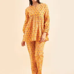 Sweet Dreams Mustard Cotton Printed Tunic Pyjama Set-image-6