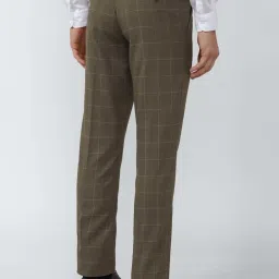 Peter England Green Slim Fit Checks Trousers image 2