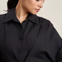 FEMMELLA Black Relaxed Fit Solid Dress image 5