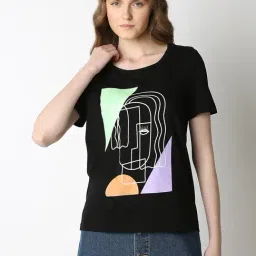 Vero Moda Black Cotton Printed T-Shirt-image-57