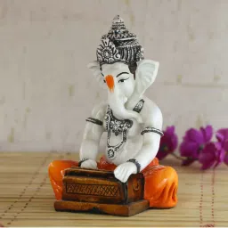 eCraftIndia Lord Ganesha playing Harmonium Decorative Showpiece image 1