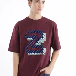 Rare Rabbit Maroon Oversized Graphic T-Shirt-picture-42