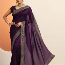 Libas Purple Embellished Saree With Unstitched Blouse-picture-47