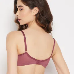 Clovia Dark Pink Striped Full Coverage Non-Wired T-Shirt Bra image 2