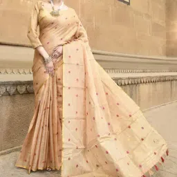 Elora Dusty Orange Linen Polka Dots Saree With Unstitched Blouse-image-20