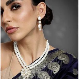 Peora Golden White Kundan Set for Women-picture-37
