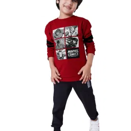 The Souled Store Kids Red & Black Cotton Printed Full Sleeves Marvel Sweatshirt image 4