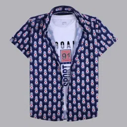 Cavio Kids Navy & White Printed Shirt-picture-33