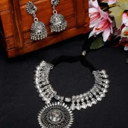 YouBella Silver Plated Stylish Latest Afghani Oxidized Black Jewellery Set-picture-11