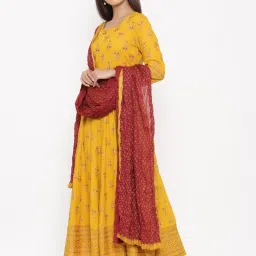 Kipek Mustard Yellow Rayon Printed Kurta with Dupatta image 2