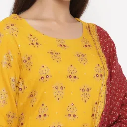 Kipek Mustard Yellow Rayon Printed Kurta with Dupatta image 4