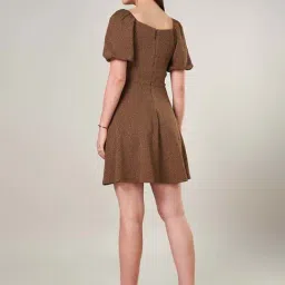 People by Pantaloons Brown Plain A-Line Dress image 2