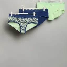 Vero Moda Intimates Green & Navy Cotton Lace Hipster Panty - Pack Of 3 image 1