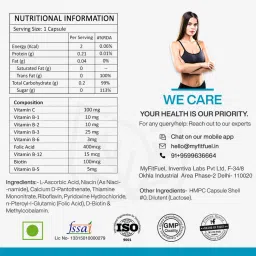 MyFitFuel B Complex with Vitamin C (90 Capsules) with 100% RDA B1, B2, B3, B5, B6, B7, B9 & B12 | Hair Growth, Energy & Immunity | Youthful Skin image 5