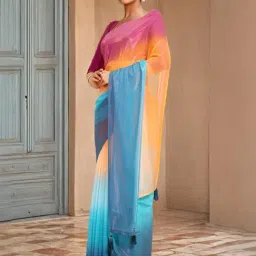 Soch Womens Magenta Chiffon Ombre Saree With Tassels-picture-11