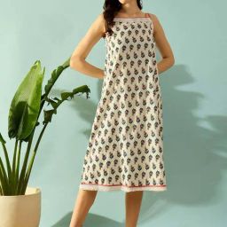 The Kaftan Company White Cotton Printed Night Dress-picture-18