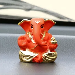ecraftindia Gold Plated Orange Appu Ganesha Decorative Showpiece for Home/Temple/Office/Car Dashboard image 2