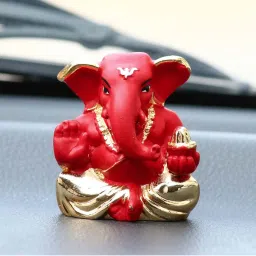 eCraftIndia Gold Plated Red Appu Ganesha Decorative Showpiece for Home/Temple/Office/Car Dashboard image 2