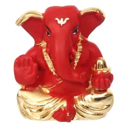 eCraftIndia Gold Plated Red Appu Ganesha Decorative Showpiece for Home/Temple/Office/Car Dashboard image 3