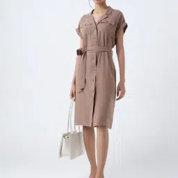 Wardrobe by Westside Brown Solid Shirt Dress with Belt-image-87