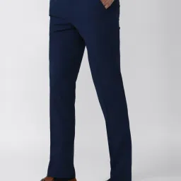 Van Heusen Navy Blue Slim Fit Checks Trousers image 3
