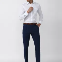 Van Heusen Navy Blue Slim Fit Checks Trousers image 5