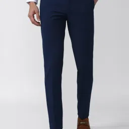 Van Heusen Navy Blue Slim Fit Checks Trousers image 1
