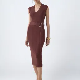 Wardrobe by Westside Brown Ribbed Bodycon Dress with Belt-picture-41