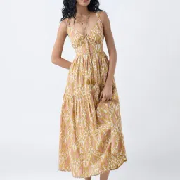 Bombay Paisley by Westside Mustard Paisley Design Cotton A-Line Dress-image-79