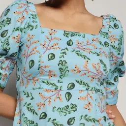 Pinacolada Blue Regular Fit Floral Print Dress image 4