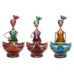eCraftIndia Set of 3 Tribal Ladies Playing Different Musical Instruments Decorative Showpiece image 4