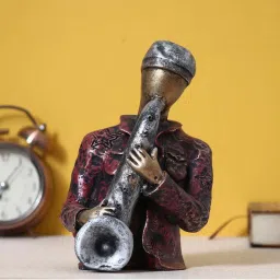 eCraftIndia Man with Hat playing Trumpet Decorative Statue image 1