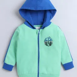 BUMZEE Green & Blue Boys Full Sleeves Cotton Hooded Zipper Sweatshirt Age - 12-18 Months-picture-38