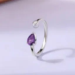 Ornate Jewels 925 Silver Purple Rhodium Plated Pear Natural Amethyst Ring for Women & Girls-picture-36