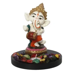 ecraftindia Colorful Lord Ganesha Dancing Avatar Showpiece with Wooden Base, Fragranced Petals and Tealight image 3