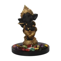 ecraftindia Golden and Black Lord Ganesha Dancing Avatar Showpiece with Base, Fragranced Petals and Tealight image 3