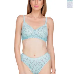 Liigne Women Pack Of 2 Printed Lightly Padded Mid-Rise Non-Wired Bra Lingerie Set image 1