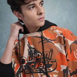 The Roadster Lifestyle Co. Abstract Printed Doctor Sleeve Hooded Pure Cotton Sweatshirt image 4