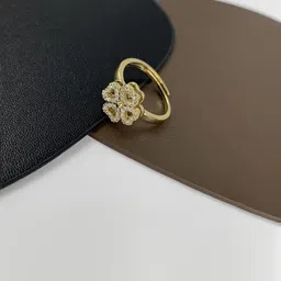 thevinegirl TheVineGir Cubic Zirconia Studded Adjustable Gold-Plated Clover Ring For Women image 3