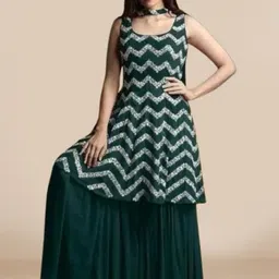 PARROT CREATION Embroidered Straight Sequinned Kurti With Sharara And Dupatta-picture-48