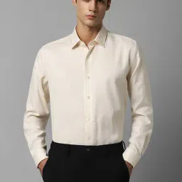 Luxure By Louis Philippe Beige Cotton Slim Fit Texture Shirt-image-30